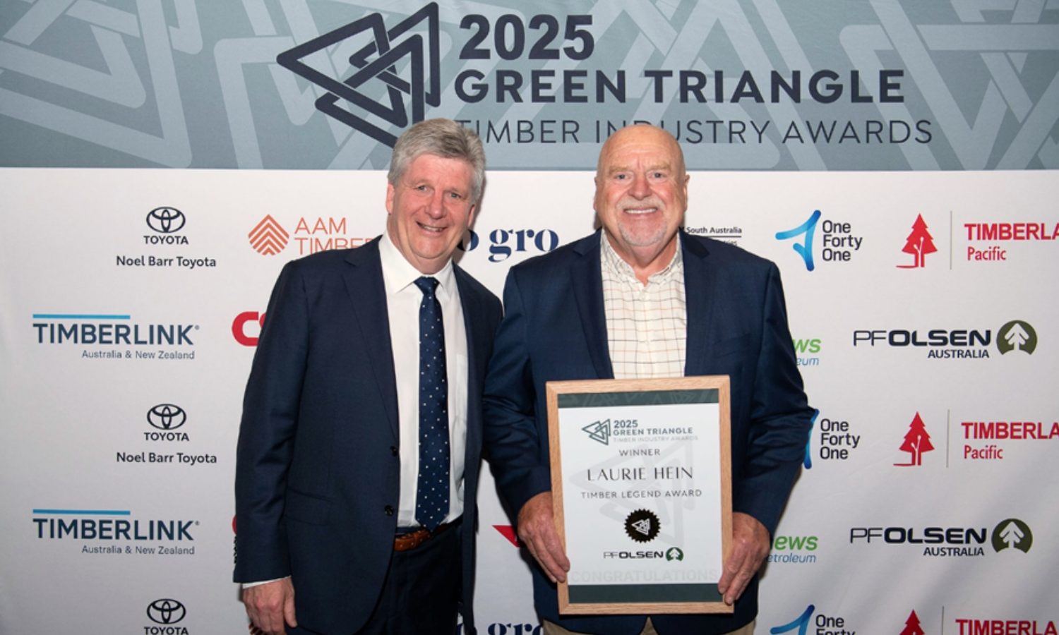 ABP CEO Russ Hughes with Timber Legend Laurie Hein.